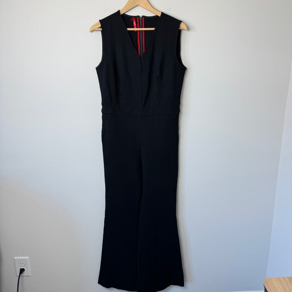 Spanx Perfect Sleeveless Jumpsuit Black Large Ponte Flare Leg Core Shaping - Picture 8 of 11